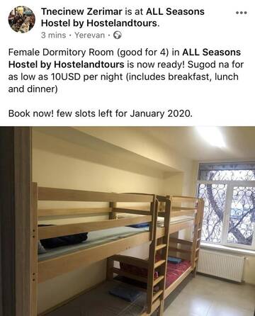 Фото номера Кровать в общем номере для мужчин с 4 кроватями Хостелы All Seasons Hostelandtours г. Ереван 12